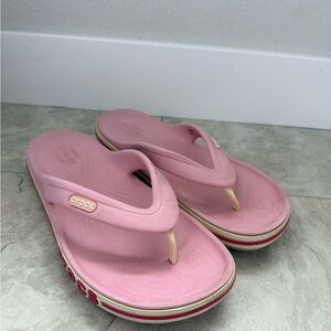 CROCS Pink and Cream Platform Flip Sandals